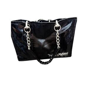 Karl Lagerfeld Handbag Black Croc Patent Leather Chain-Link Handles Tote